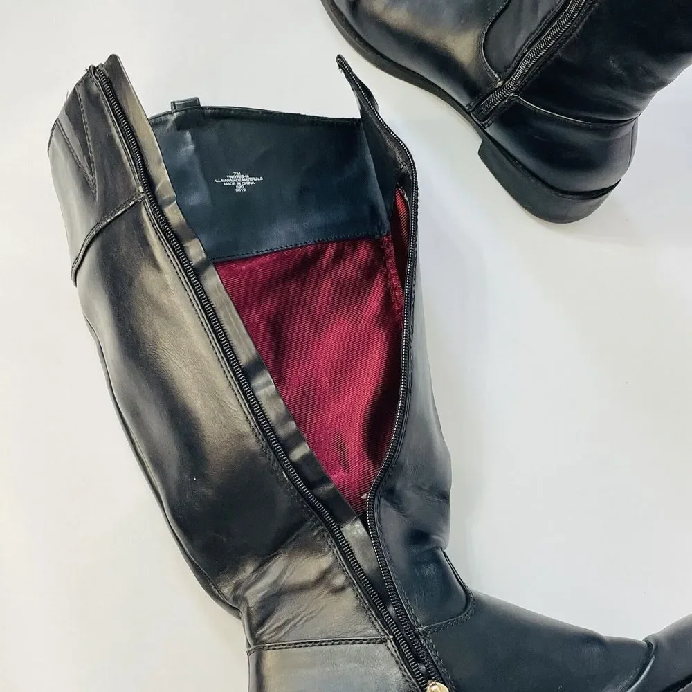 TOMMY HILFIGER Black Riding Boots‎ 7 Knee High Twiyris